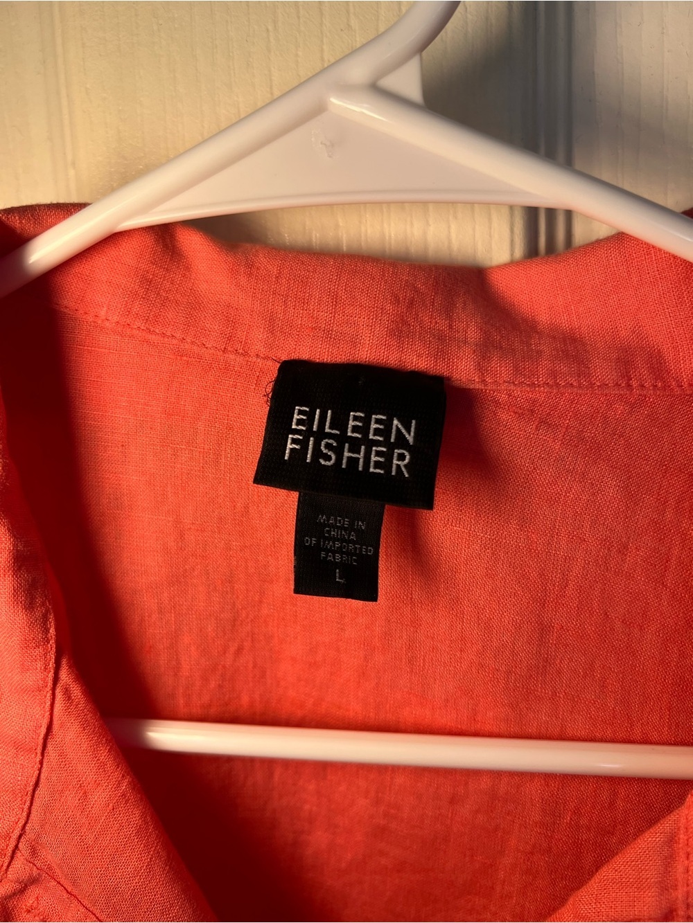 Eileen Fisher 100% Irish Linen Button Front Shirt Large Coral Long Sleeve - Picture 2 of 9